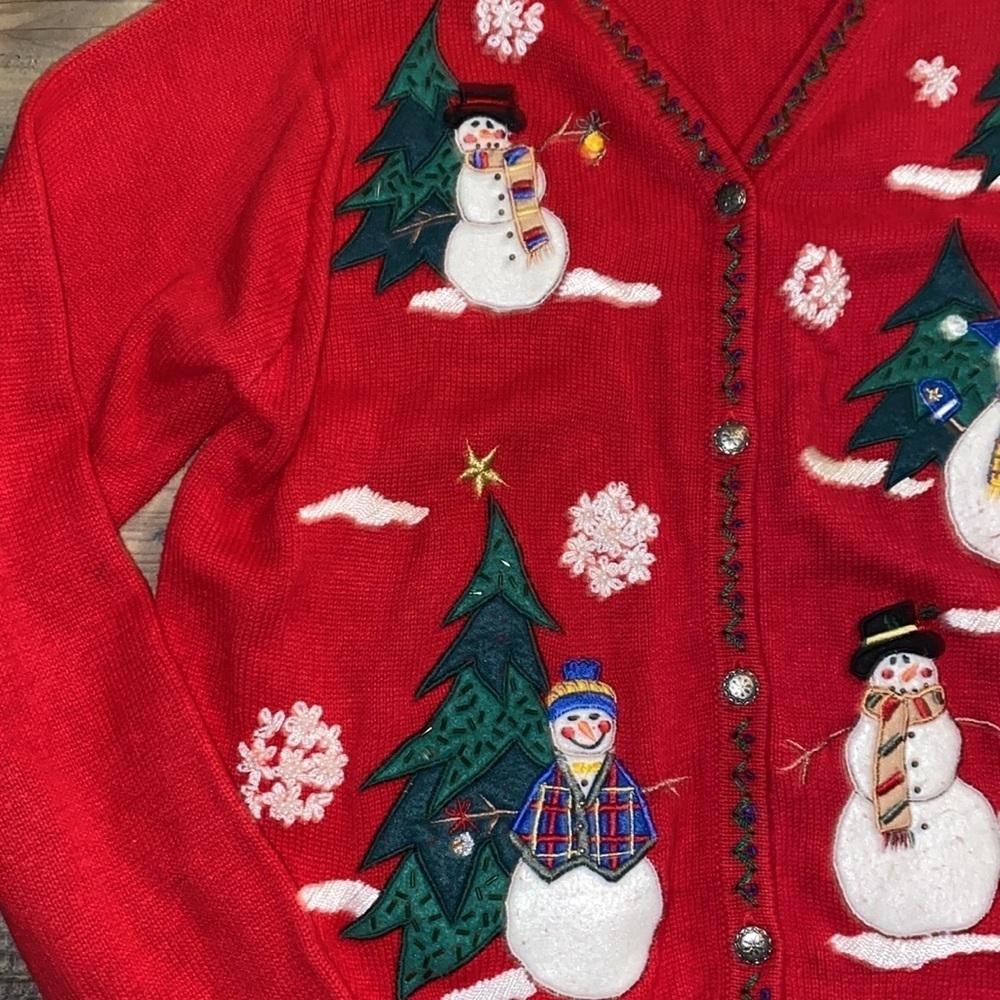 Arriviste cotton blend Ugly Christmas cardigan sweater size large - Picture 2 of 5